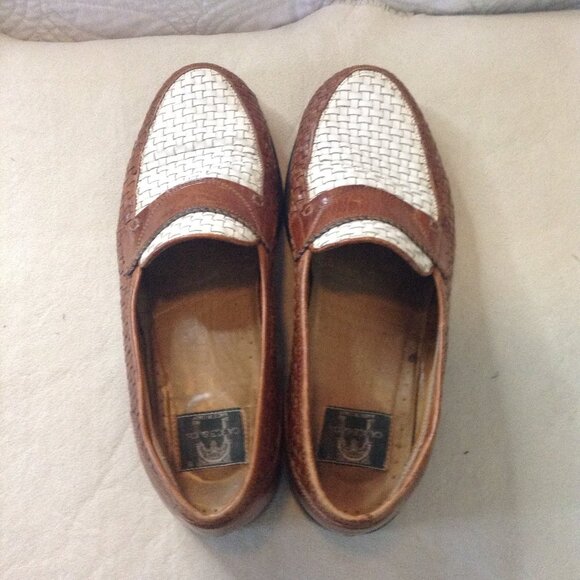 VTG Cable & Co, Leather Loafers, Brown/Beige Classic Woven Leather. Professional - Picture 1 of 6